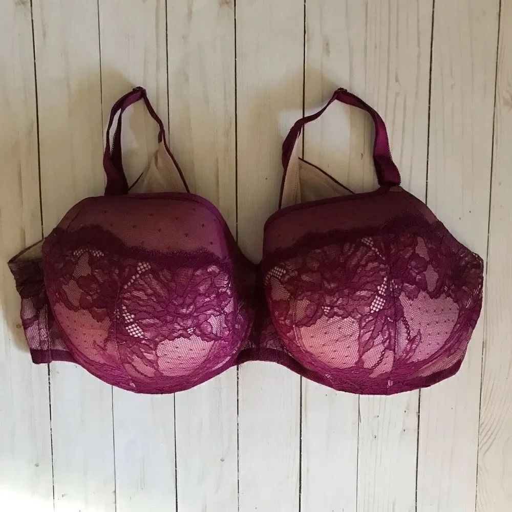Torrid Curve burgundy lace bra SZ 44DDD underwire padded sexy full coverage